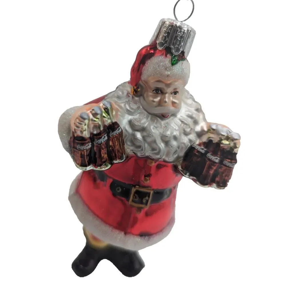Coca-Cola‎ Kurt Adler Glass Santa Holding 6-Packs Holiday Christmas Ornament
